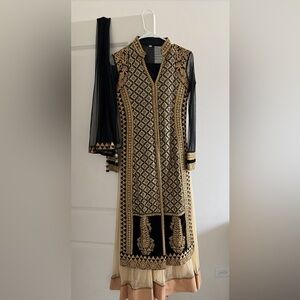 Black and Gold Embroidered Women's Dress